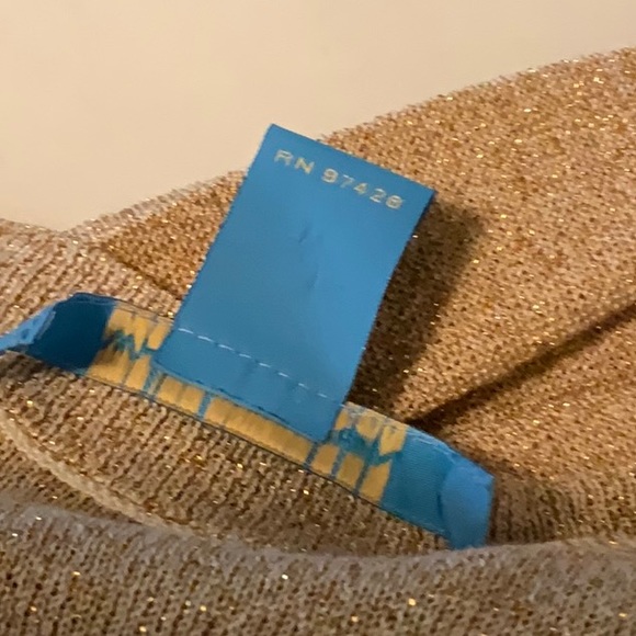 White + Warren- Silk- Gold Lame- Cardigan Sweater Dress- Sz. S - Picture 11 of 12